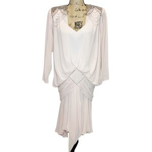 Vintage 80’s Cascadei Pale Pink Beaded Drop Waist Dress